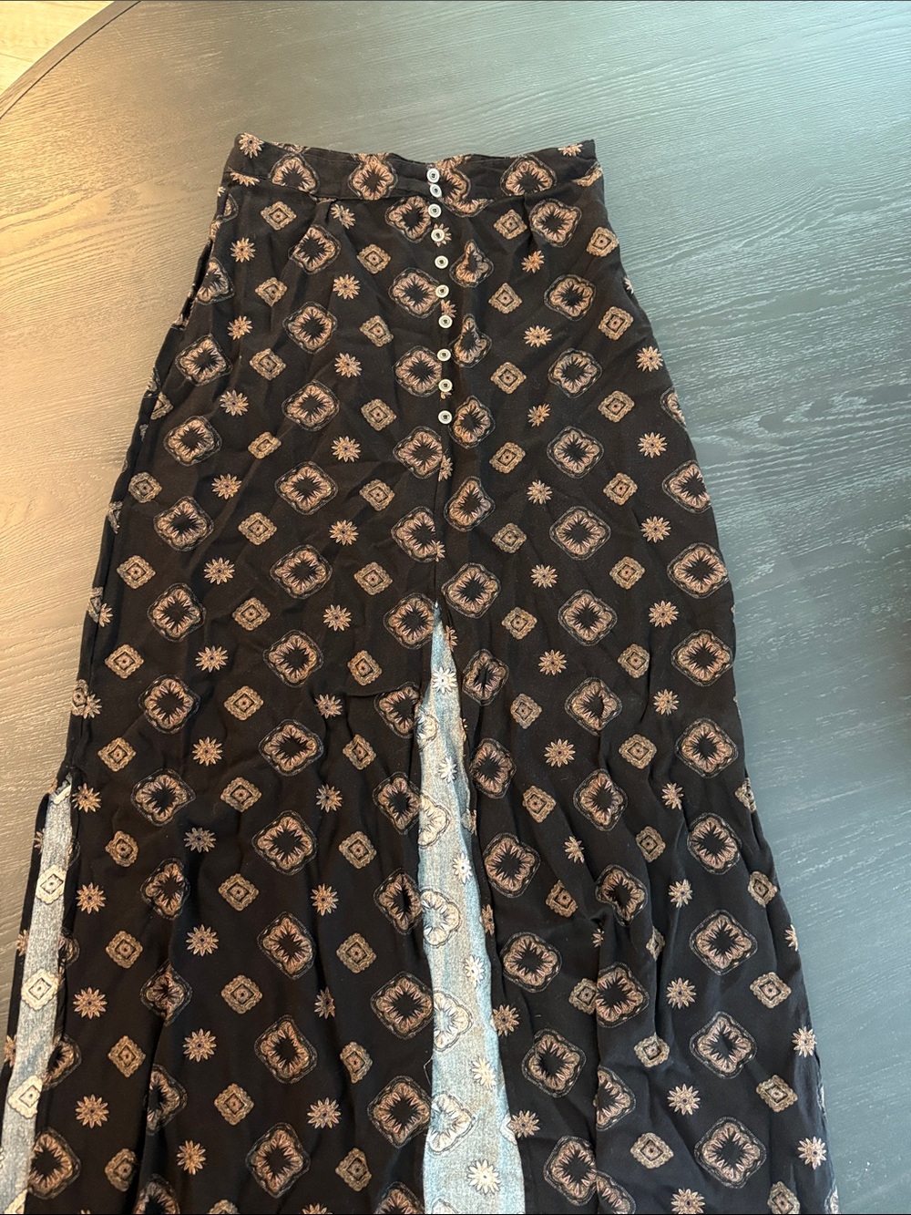 Lira Black Maxi Skirt with Tan Geometric Print